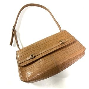 Etienne Aigner Tan Croc Embossed Leather Shoulder Bag